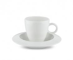 Alessi TAC1/76S Bavero Set di Due Tazze da Caffè con Sottotazza in Bone China, Bianco