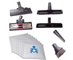Hossis Wholsale, Set di 4 diverse bocchette per aspirapolvere (per tappeti, per superfici dure, per fessure e con spazzola rotonda), incl. 10 sacchetti, per aspirapolvere Miele Electronic 3000 / 3100 / 3200