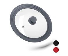 relaxdays 10027989_111 Coperchio Universale in Vetro, con Bordo in Silicone per Pentole & Padelle 26-30 cm, HxD: 5 x 31,5 cm, Grigio, Metallo