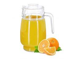 Relaxdays Caraffa in Vetro con Coperchio, 1,3 l, Manico Comodo, Cristallo, Lavabile in Lavastoviglie, Trasparente