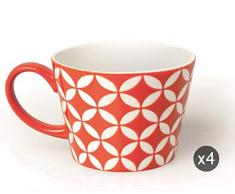 Excelsa Etnika Set 6 Tazze Jumbo, Porcellana, Rosso