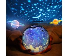 GRIFEMA DG3003, Luci Notte per Neonati con Effetto 6 Modalità, Proiettore Stelle Bambini, 360° Rotazione, Nero