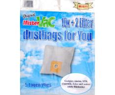 Mister Vac, MV 611, Set di 30 sacchetti a 5 strati per aspirapolvere Severin BR-Serie, incl. 6 filtri e 4 bocchette, Bianco (weiß)