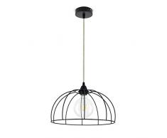 CD Cables-Lampada Sospensione Telaio Paralume Cupola a Filo Metallico Nero, Cavo Canvas Beige da 1 Metro