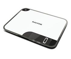 Salter 1079 WHDR Bilancia da Cucina con Funzione Tagliere, Piatto in Vetro AntiGraffio, 15 Anni di Garanzia, Bianco, Acciaio Cromato, 35x26 cm, 4 unità