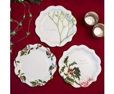 Talking Tables Natalizi Vischio, Pacco da 12 Piatti con 3 Decori