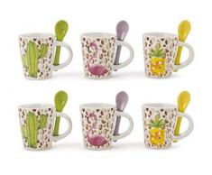 Villa d’Este Home Tivoli 2422875 Tropical Coffee Set 6 Tazzine Caffe, Gres, Multicolore