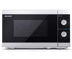 Sharp YC-MG01ES - Forno a microonde 20 litri con funzione grill, 800W potenza microonde e 1000W potenza Grill, 5 livelli di potenza, timer, piatto girevole incluso