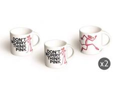 Excelsa Pink Panther Set 6 Tazze da Caffè, Porcellana, Bianco