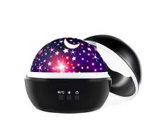 GRIFEMA DG3002-2, Luci Notte per Neonati, Proiettore Stelle Bambini, 360° Rotazione, Nero