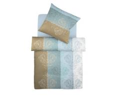 Fleuresse 22495 Lenzuola in Satin, 2 pezzi (copripiumino + federa), 135x200 + 80x80 cm, colore: Azzurro/Sabbia