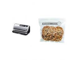 FoodSaver FFS006X Macchina Sigillatrice Sottovuoto, 125 W, Argento & Sacchetti con Zip Salva Freschezza Sottovuoto, senza BPA, 26 Pezzi