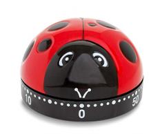 Ade Td1602 Timer da Cucina Meccanico a Forma di Coccinella. Realizzato in Plastica Abs e Acciaio Inox. Segnale Acustico Dopo il Timeout. Graduazione Circolare di 59 Minuti.