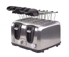 Beper BT.050 – Tostapane a 4 Fette in Acciaio, 4 Pinze con Impugnatura Ergonomica, Scongela e Riscalda, 7 Livelli di Doratura, Cassetto Raccogli Briciole, Possibile Utilizzo di Solo Due Vani, Toaster