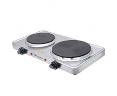 Orbegozo PE 2950 - Piastra elettrica portatile, in acciaio inox, doppio fornello (1000 W e 1500 W ciascuno), 2 termostati regolabili, sistema di sicurezza contro il surriscaldamento