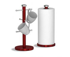 Morphy Richards, Set Porta Tazze e Porta Rotolo di Carta, Acciaio Inox, Set da 6, Red