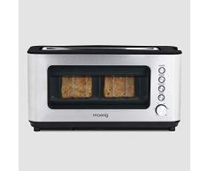 H.Koenig VIEW7 Tostapane con vetro trasparente estraibile, 2 fette, 6 livelli di doratura, Acciaio Inox vintage 1200W