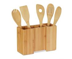 Relaxdays Portaposate da Cucina in bambù, 5 Cucchiai in Legno, Portautensili Allungabile, HLP 17x25x10 cm, Naturale
