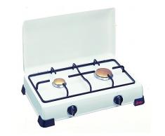 Ardes AR9S02PM Fornello Zeus Gas METANO 2 Fuochi con Coperchio e Griglia in Piattina Smaltata, Piedini di Appoggio Bianco
