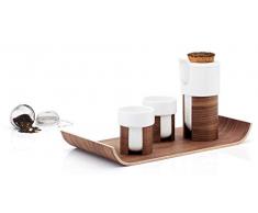Tonfisk TNW007K - Set da tè caldo con 2 tazze, teiera con filtro in acciaio inox e vassoio in noce (bianco), ceramica