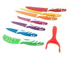 TEMPO DI SALDI Set Di 7 Coltelli Da Cucina Colorati Per Cuoco Pane Pizza Multiuso + Pelapatate