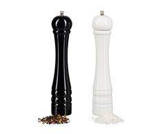 Relaxdays 10023302 Set 2 Macina Spezie in Legno Tritapepe Macina in Ceramica Manuale Grande 30 cm Classico Nero Bianco