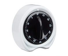 relaxdays Timer da Cucina, Intervallo di 1 h, Sveglia, Contaminuti, FunzionamentoMeccanico,Cronometro,D 8 cm,Nero/Bianco, ABS