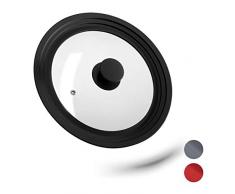 relaxdays 10027988_46 Coperchio Universale in Vetro, con Bordo in Silicone per Pentole & Padelle 22-26 cm, HxD: 5 x 27,5 cm, Nero, Metallo