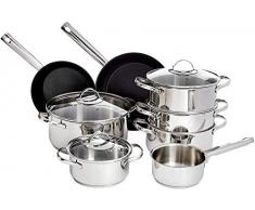 AmazonBasics Set di Pentole in Acciaio Inossidabile per Piano Cottura a Induzione, 11 Pezzi