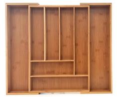 SHINE 6-8 Sezioni di stoccaggio Scatola delle posate Cassetto da cucina Organizzatore, Organizzatore di posate, Cassetto estendibile in bambù estensibile Telaio in legno