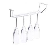 Relaxdays Porta Calici per 4 Bicchieri, Effetto Acciaio Inox, per Bar & Cucina, Binari da Parete, 33,5, Argento