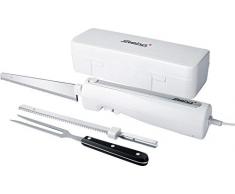 STEBA Coltello elettrico EM 3, alloggiamento ergonomico per un funzionamento confortevole, con coltello universale e coltello da pane, con custodia e forchetta da carne in acciaio inox