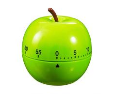 relaxdays Timer da Cucina a Forma di Mela, Meccanico, Suono, Intervallo 1h, Plastica, D: 7 cm, Contaminuti, Verde Chiaro, PP