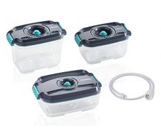 Leifheit 3233 Set di 3 Contenitori Sottovuoto per Alimenti, Ermetici e Stagni, Senza BPA e Lavabili in Lavastoviglie, per Congelamento e Microonde