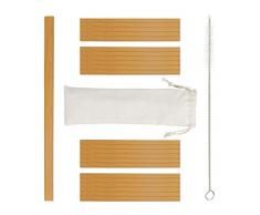 relaxdays 10029471_1208 Set Cannucce Riutilizzabili in bambù, Kit da 24, Spazzole per la Pulizia, Reusable Straws da 13 cm, Naturale, Cotone, Nylon
