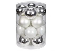 Inge-glas 1900D004 Palle per albero di natale da 75 mm, 16 pezzi, colore: Argento lucido/Bianco opaco/Porcellana