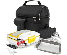 SPICE Set Borsa Termica con Tracolla + Scaldavivande Doppio Voltaggio 220 V - 12 V Amarillo Inox Trio Plus con Set Posate e Vaschetta in Acciaio Inox 1 Litro