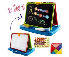 deAO dd-1 Childrens Art disegno Doodle da tavola 2 in 1 doppio – Tavola, lavagna magnetica con gesso e magneti