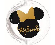 Procos 90723 - Set di 8 piatti da festa Disney Minnie, in cartone, colore: Bianco/Nero/Oro