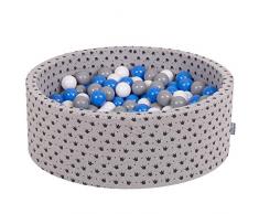 KiddyMoon 90X30cm/200 Palline ∅ 7CM Piscina di Palline Colorate per Bambini Tondo Fabbricato in EU, Grigio-Nero: Grigio/Bianco/Blu