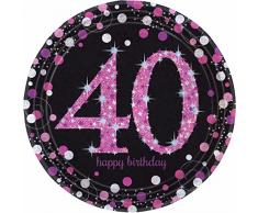 Amscan, prodotto n. 9900604, piatti di carta con decorazioni brillanti, 23 cm, per 40° compleanno