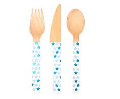Neviti Little Star Blue-Wooden Cutlery-24 Pack Posate in legno, Blu, 16.4 x 2 x 0.3, 775608