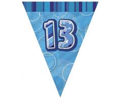 Unique Party 92079 - 2,7 m Foil Blu Brillante Bandierine di 13° Compleanno
