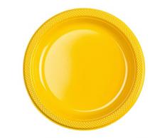 Amscan- Piatto Plastica 23 Cm Giallo, Multicolore, 7AM552285-09