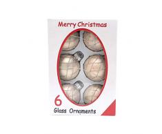Shatchi 15686-BAUBLES-BEIGE-6 palle per albero di Natale in vetro stampato a mano, decorazioni stagionali per la casa, multicolore