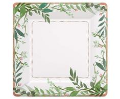 amscan- Floral Square Dinner Paper Plates 25cm-8 PCS Carta Quadrati con Motivo Floreale, 8 Pezzi, Piatto 25 cm Love And Leaves Sqmet, 592143