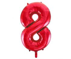 Unique Party 55858 - Palloncino Gigante - Numero 8 - 86cm - Rosso