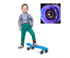 Relaxdays 10022265_45 Skateboard per Bambini, 22 Pollici, Luci a LED, ABEC 7, Trucks in Allumio, Ruote in Gomma, Blu