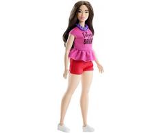 Barbie- Fashionistas Bambola in Top Rosa con Volant e Shorts Rossi, Multicolore, FJF58