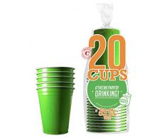 Original Cup - 20 x 53cl bicchieri American Beer Pong, bicchieri American Red, plastica, lavabile, riutilizzabile, birra pong ufficiale, festa, giochi di bevute, Natale, Capodanno - Verde fluorescente